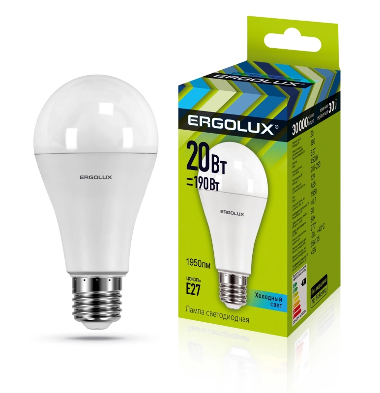 Светодиодная лампа ERGOLUX LED-A65-20W-E27-4K ЛОН  20Вт E27 4000K 172-265В