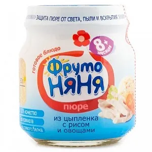 ФрутоНяня Пюре цыпленок с рисом и овощами 8+ мес. бан. 100г