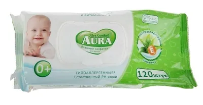 Салфетки влажные для детей AURA Ultra Comfort с экстрактом алоэ и витамином E уп.120 /с крышкой/