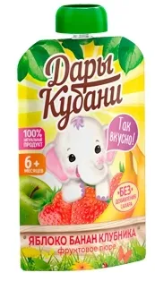 Пюре фруктовое ДАРЫ КУБАНИ из яблок, бананов и клубники 80 г