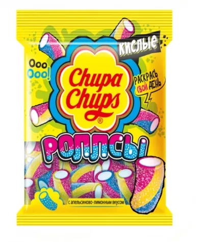 Мармелад CHUPA CHUPS "Роллсы" кислый с апельсиново-лимонным вкусом 150 г