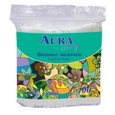 Ватные палочки AURA 100 шт, полиэтиленовый пакет с застежкой