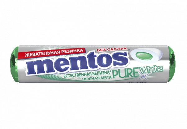 Жевательная резинка MENTOS Pure white нежная мята без сахара 16 г