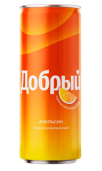 Напиток ДОБРЫЙ со вкусом апельсина газированный 0,33л ж/б