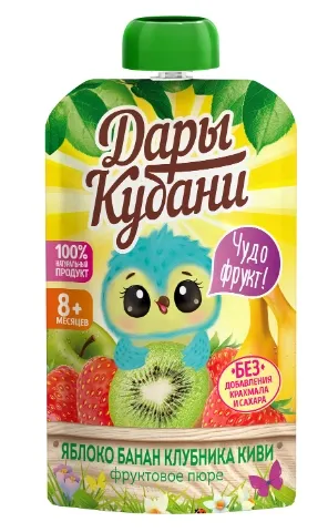 Пюре фруктовое ДАРЫ КУБАНИ из яблок, бананов, клубники и киви 90 г
