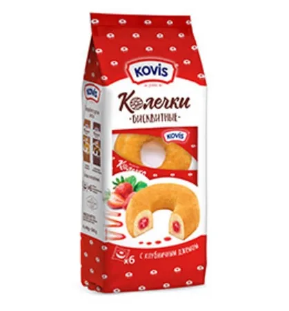 Пирожное KOVIS "Колечки" бисквитные с клубничным джемом 240 г