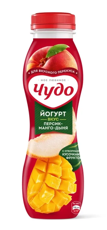 Йогурт питьевой ЧУДО персик-манго-дыня 260 г 1,9%