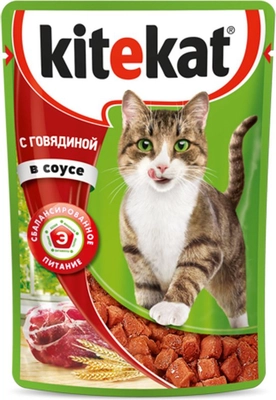 Корм для кошек KITEKAT с говядиной в соусе 85 г