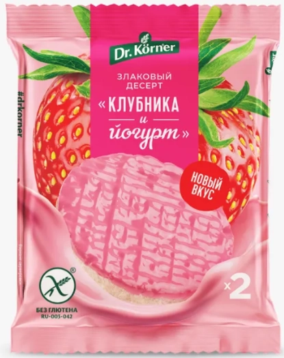 Десерт злаковый DR. KORNER рисовый клубничный с йогуртом глазированный 34 г
