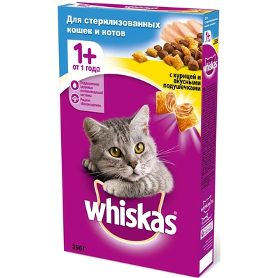 Корм для кошек WHISKAS подушечки для стерилизованных кошек и котов с курицей 350 г