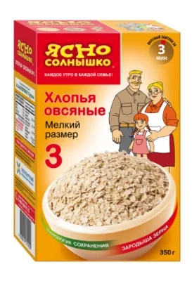 Хлопья ЯСНО СОЛНЫШКО №3 овсяные 350 г Хлопья ЯСНО СОЛНЫШКО №3 овсяные 350 г