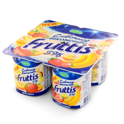 Йогуртный продукт FRUTTIS &laquo;Сливочное лакомство&raquo; дыня-манго и банан-клубника 115 г, 5%