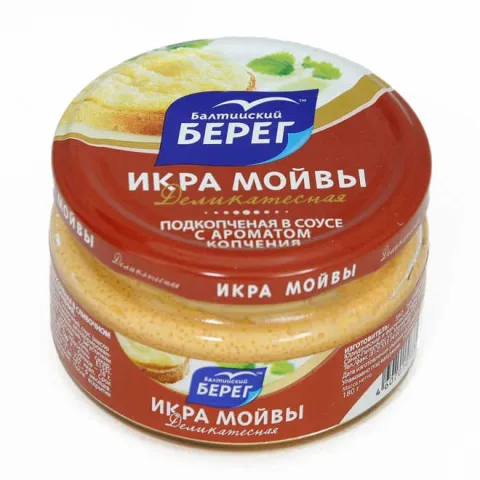 Икра мойвы БАЛТИЙСКИЙ БЕРЕГ &laquo;Деликатесная&raquo; подкопченная в соусе с ароматом копчения 180 г