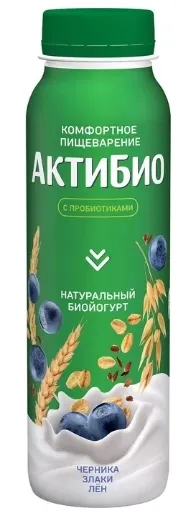 Биойогурт питьевой АКТИБИО с черникой, злаками и льняными семенами 260 г 1,6%