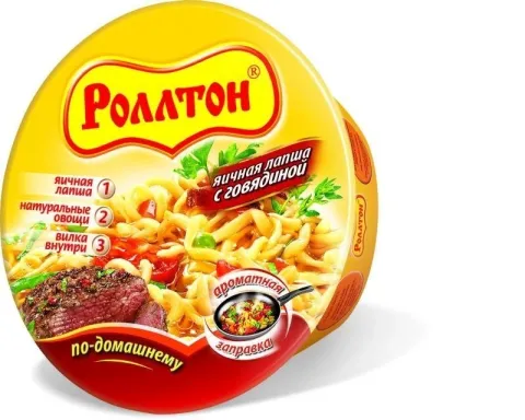 Лапша быстрого приготовления яичная РОЛЛТОН с говядиной 70 г стакан