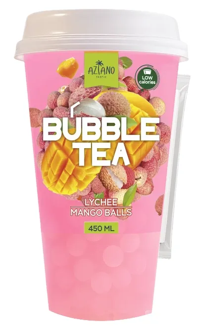 Напиток AZIANO "Bubble Tea" со вкусом личи и джус боллами со вкусом манго 450 мл
