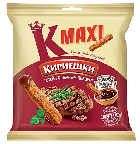 Сухарики КИРИЕШКИ Maxi пшеничные стейк с черным перцем и соусом барбекю 50 г