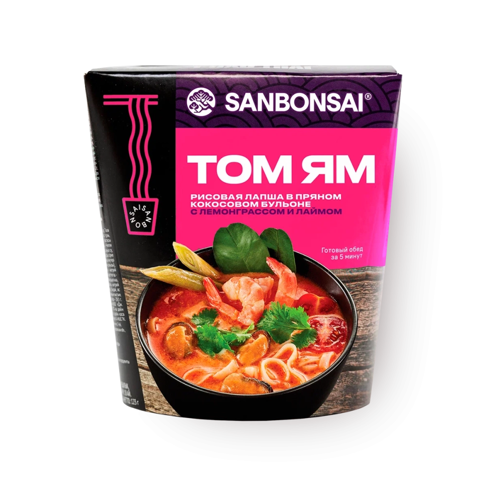 Лапша SANBONSAI "Том ям" рисовая  в кокосовом бульоне с лемонграссом и лаймом 113 г