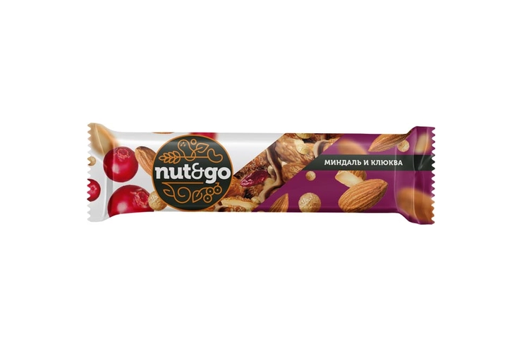 Батончик NUT&GO миндаль и клюква глазированный 36 г