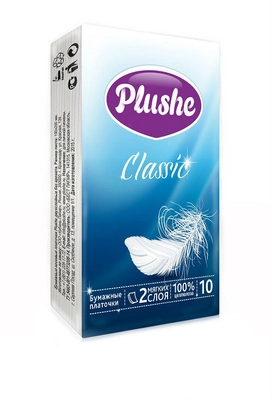 Платочки бумажные PLUSHE "Classic" трехслойные 10 шт