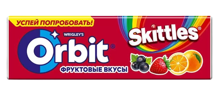 Жевательная резинка ORBIT "Skittles" фруктовые вкусы без сахара 13,6 г
