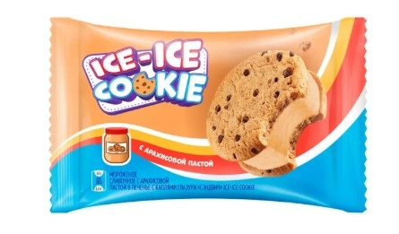Мороженое ICE-ICE COOKIE "Cэндвич" сливочное с арахисовой пастой в печенье с каплями глазури 65 г 8%