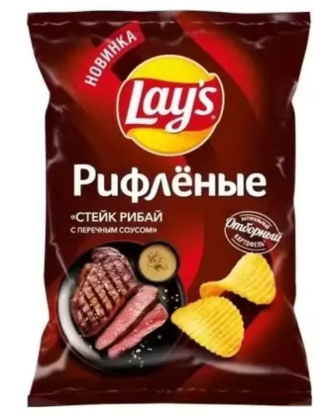 Чипсы LAYS рифленые стейк рибай с перечным соусом 140 г