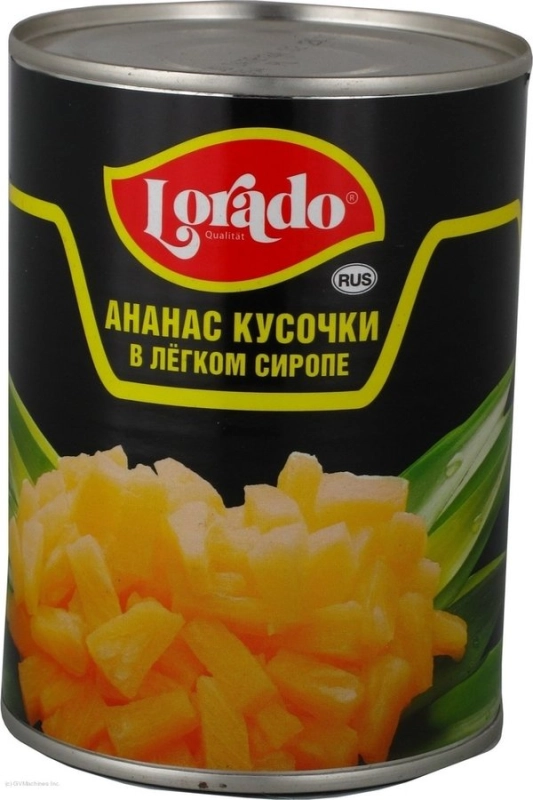 Ананасы LORADO кусочки в легком сиропе 580 мл