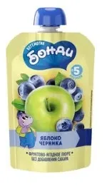 БЕГЕМОТИК БОНДИ Пюре фруктовое  яблоко-черника дой-пак. 90г