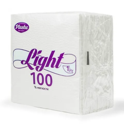Салфетки Бумажные 22,5*22,5 Plushe Light Super 100, 1слой, 75листов, белый, сплошное, 20 в упаковке (Бел)