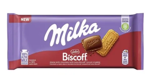 Шоколад MILKA "Lotus Biscoff" молочный с печеньем 90 г