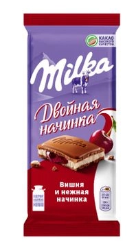 Шоколад MILKA "Двойная начинка" молочный вишня и нежная начинка 80 г