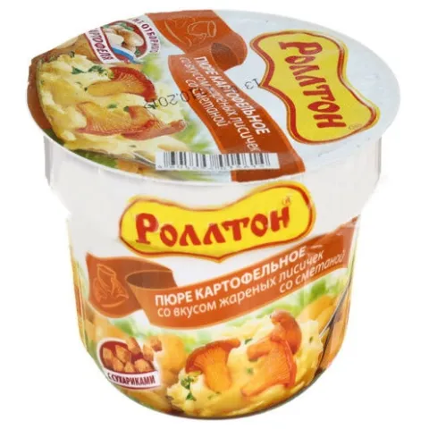 Пюре картофельное быстрого приготовления РОЛЛТОН Пюре картофельное быстрого приготовления РОЛЛТОН "Жареные лисички со сметаной" с ржаными гренками 40 г
