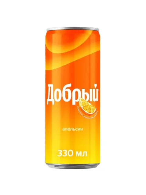 Напиток ДОБРЫЙ со вкусом апельсина газированный 0,33л ж/б Напиток ДОБРЫЙ со вкусом апельсина газированный 0,33л ж/б