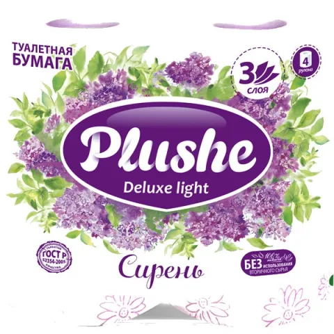 Бумага туалетная PLUSHE "Deluxe Light" сирень трехслойная 4 шт