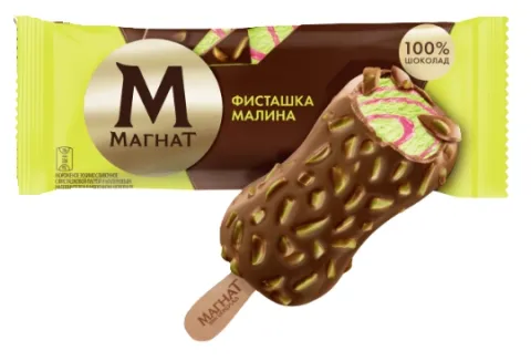 Мороженое МАГНАТ "Фисташка - малина" в молочном шоколаде с фисташкой 65 г 8%