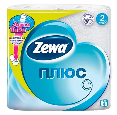 Бумага туалетная ZEWA "Плюс" двухслойная белая 4 шт