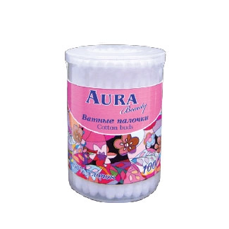 Ватные палочки AURA упаковка 100 шт, пластиковый стакан