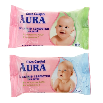 Салфетки влажные для детей AURA Ultra Comfort упаковка 15