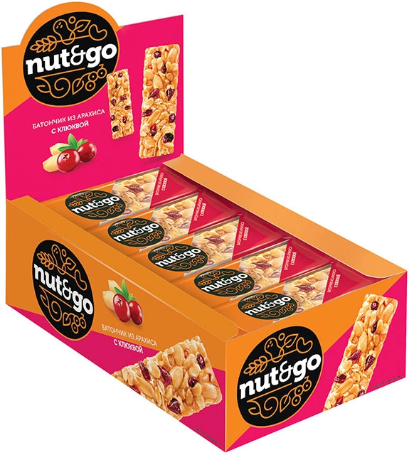Батончик "Nut&Go" с арахисом и клюквой 42 г