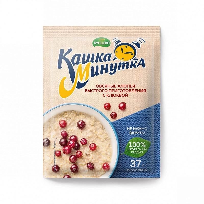 Хлопья КУНЦЕВО "Кашка-Минутка"" овсяные с клюквой 37 г