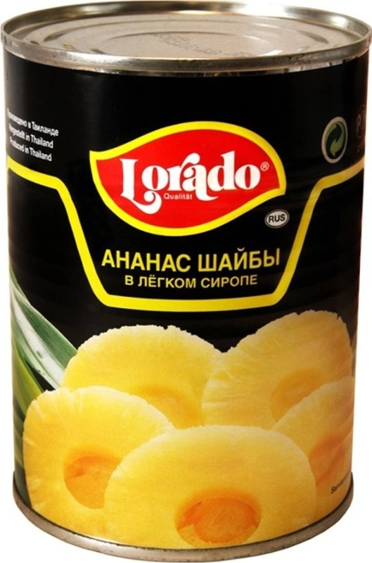 Ананасы LORADO шайбы в легком сиропе 580 мл