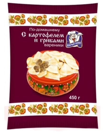 Вареники ДОБРЫЙ ПОВАР Вареники ДОБРЫЙ ПОВАР "По-домашнему" с картофелем и грибами 450 г