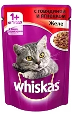 Корм для кошек WHISKAS желе с говядиной и ягненком 75 г