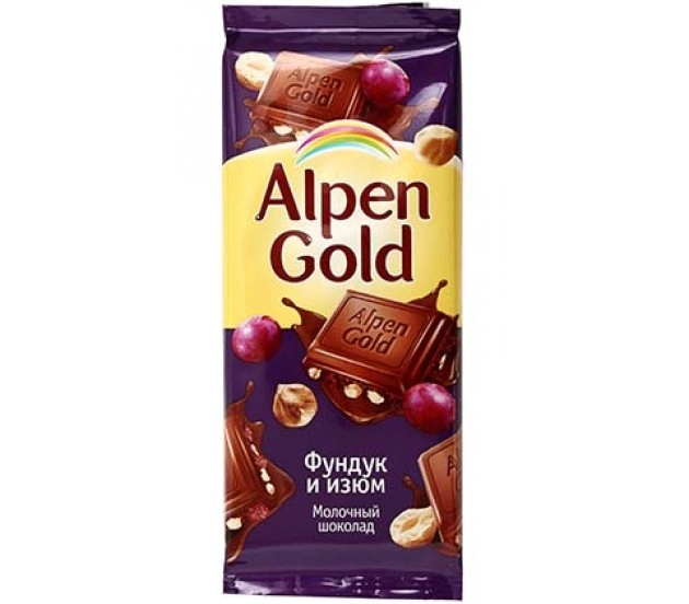 Шоколад AlPEN GOLD молочный фундук и изюм 85 г