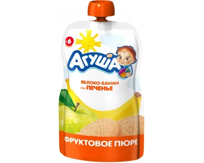 Агуша Пюре яблоко-банан вкус печенье с 6 месяцев упаковка 90 г