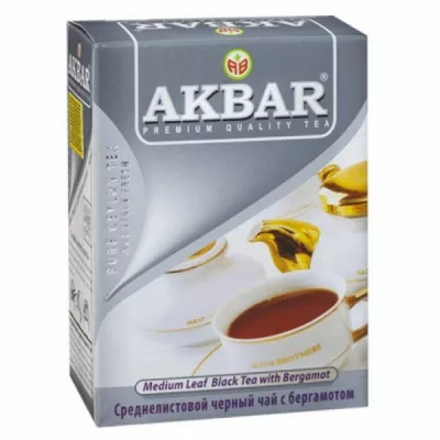 АКБАР чай черный байховый крупнолистовой с ароматом бергамота "граф грей" 100 грамм