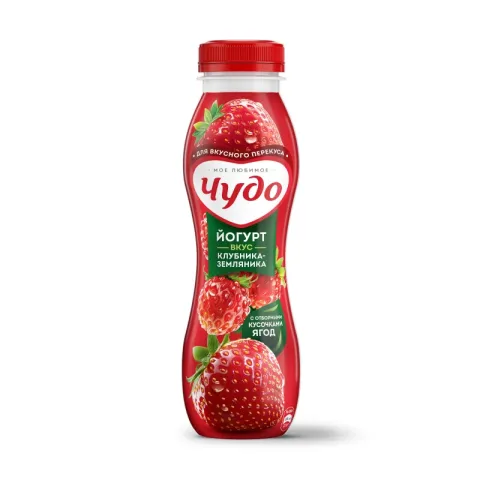 Йогурт питьевой ЧУДО клубника-земляника 260г 1,9%.