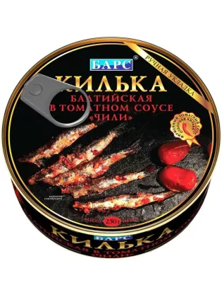 Килька БАРС балтийская неразделанная в томатном соусе "чили" 250 г