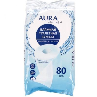 Бумага туалетная влажная AURA Ultra comfort уп.80 /с крышкой/